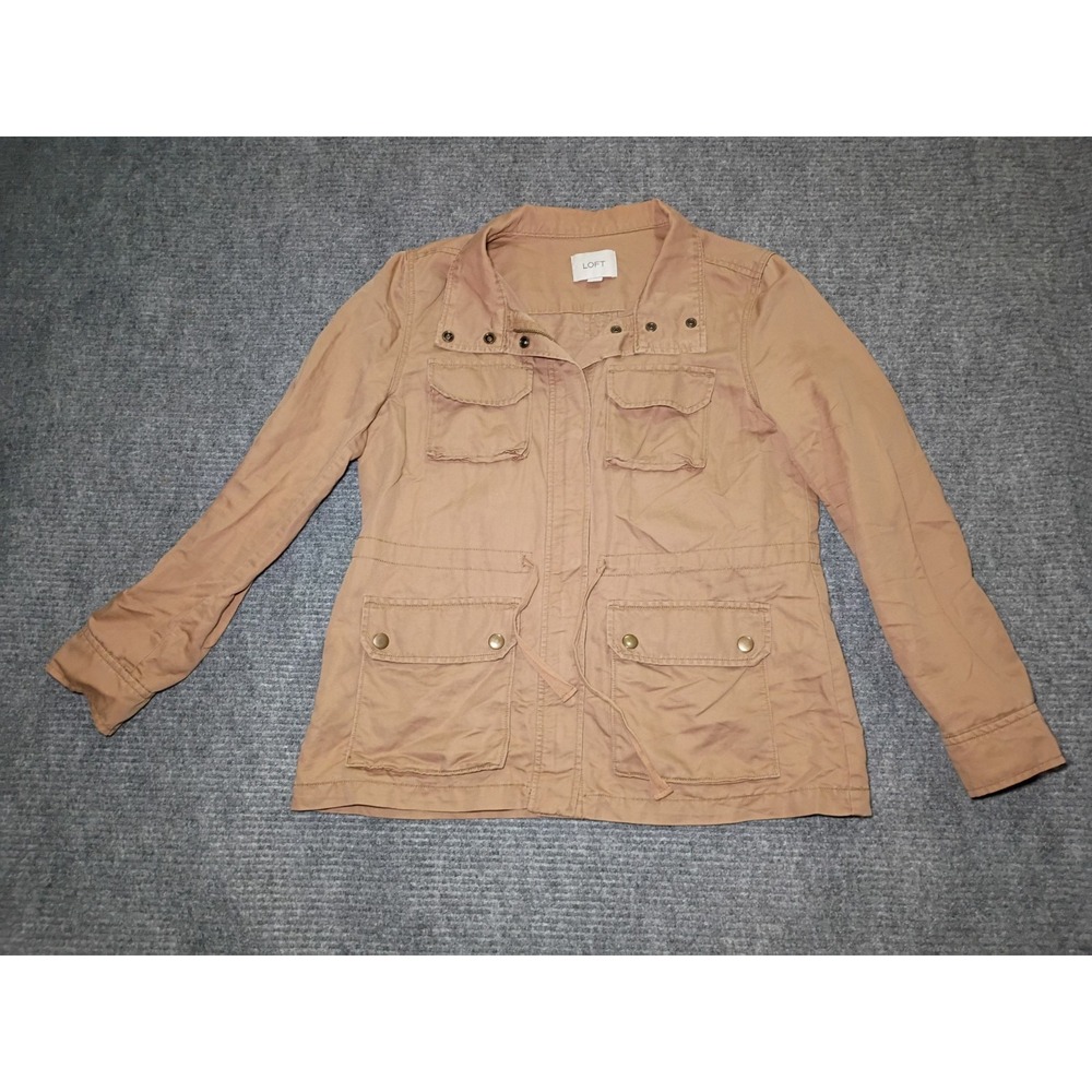 Ann Taylor LOFT Women's Brown Full Zip Snaps Utility Jacket Military Size Large